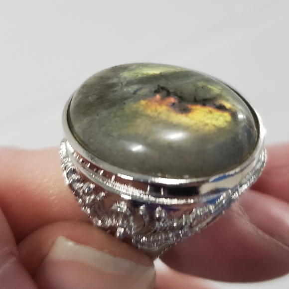 New Men's Labradorite Adjustable 925 Silver Ring. - Picture 4 of 16